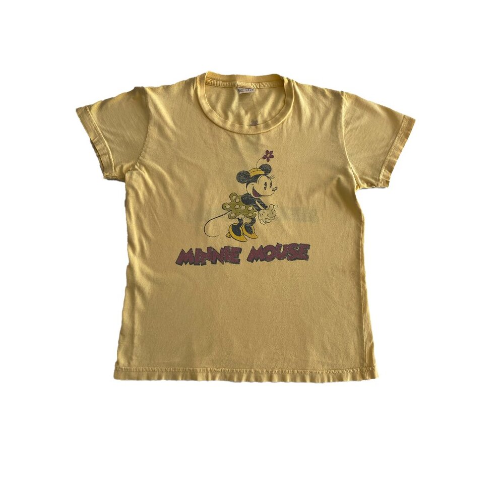 Vintage Y2K Women's Minnie Mouse Graphic T-shirt Small Yellow Disney Vintage Sty